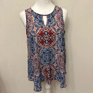 Allison Joy red white blue patterned sleeveless blouse Size S EUC